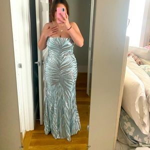 Brand new light blue and silver prom dress
